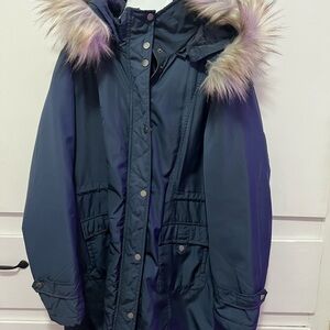 Navy Parka with Faux Fur Trim
